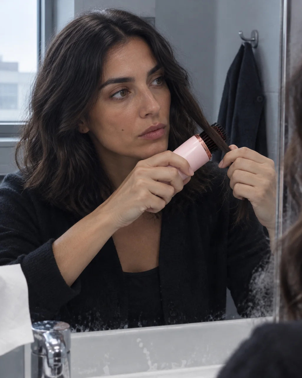 A close candid photograph of the exact Lunéa mini heated smoothing comb from reference r00: a compac